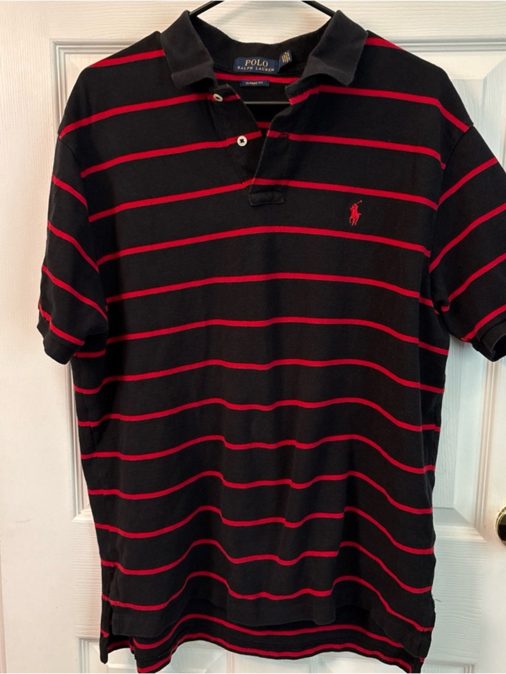 Ralph Lauren Men’s Black Polo with Red Horizontal Stripes